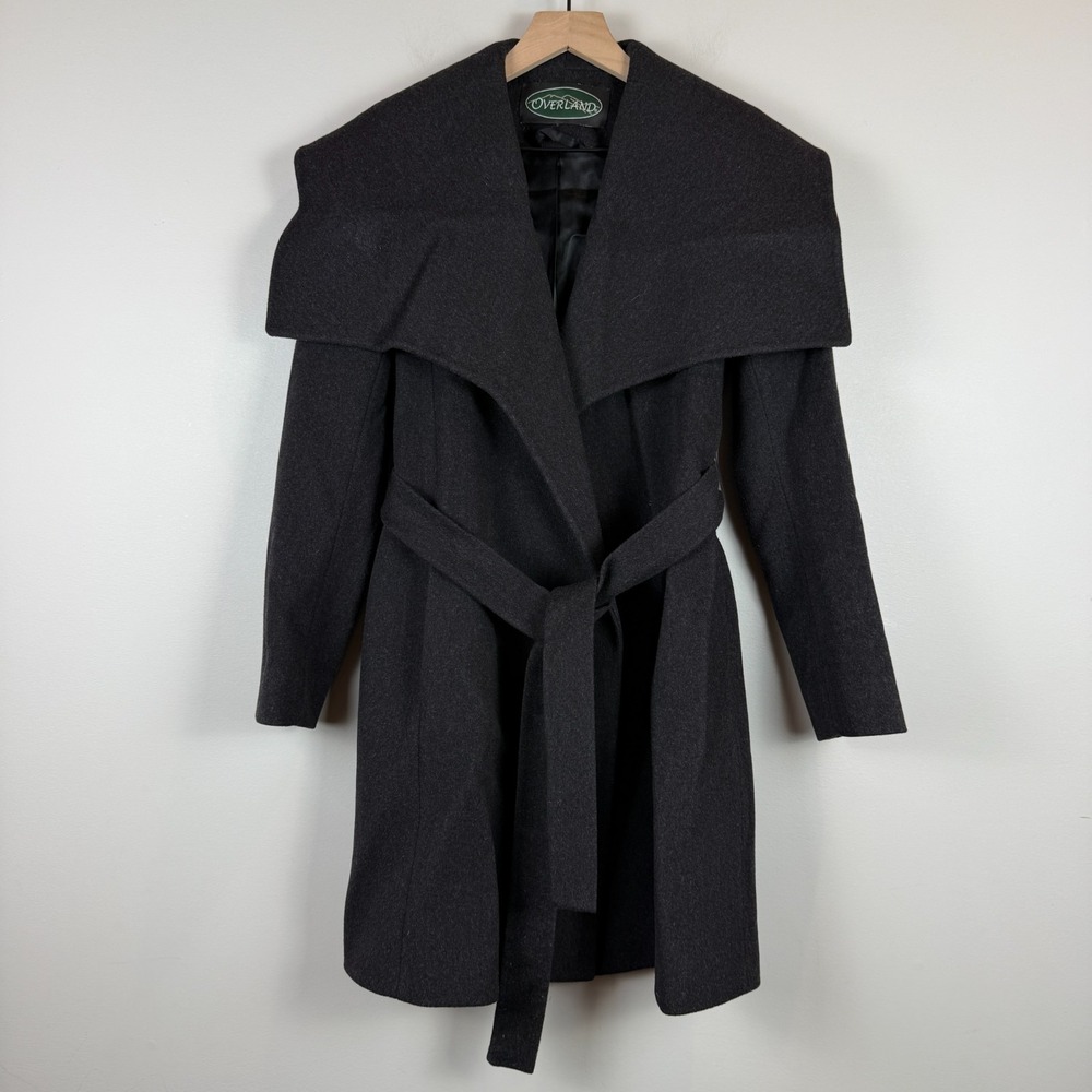 Overland Wrap Coat Womens 2 Loro Piana Charcoal Gray 100%‎ Wool Belted Classic
